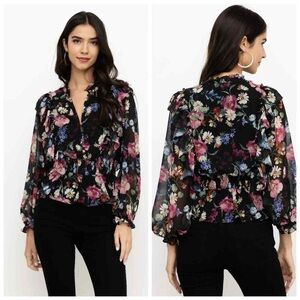 Yumi Kim Clover Peplum Floral Berkley Sunshine Long Sleeve Blouse Size S